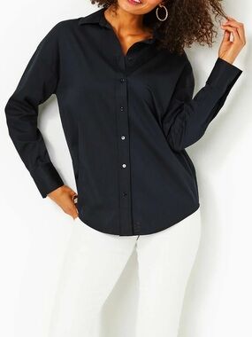 NWT Lilly Pulitzer Stevey Relaxed Button Down Onyx Black Minimalist Chic Large